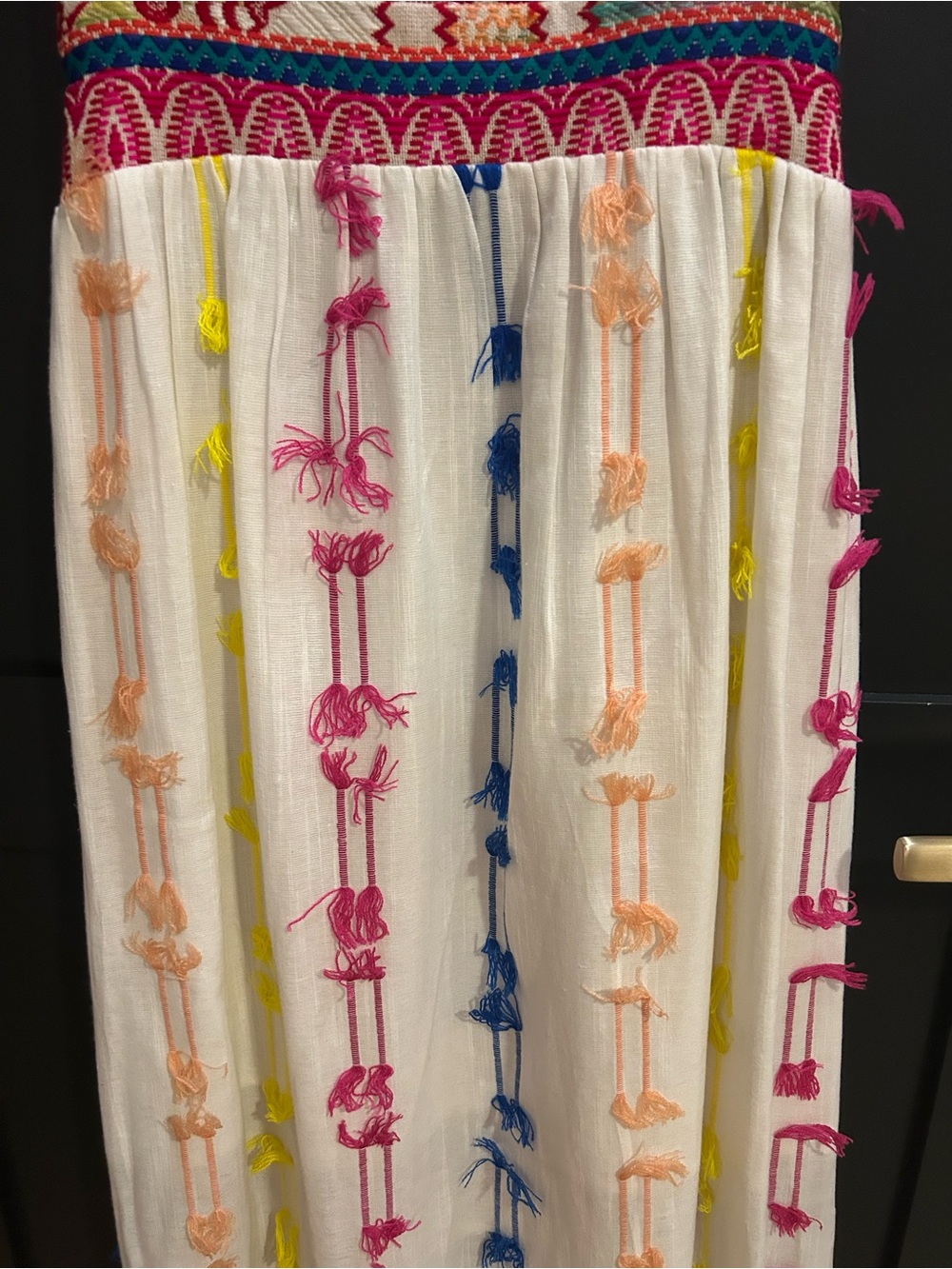 En Creme White Maxi Dress with Pink, Blue, Yellow & Orange Embroidery - Picture 3 of 6
